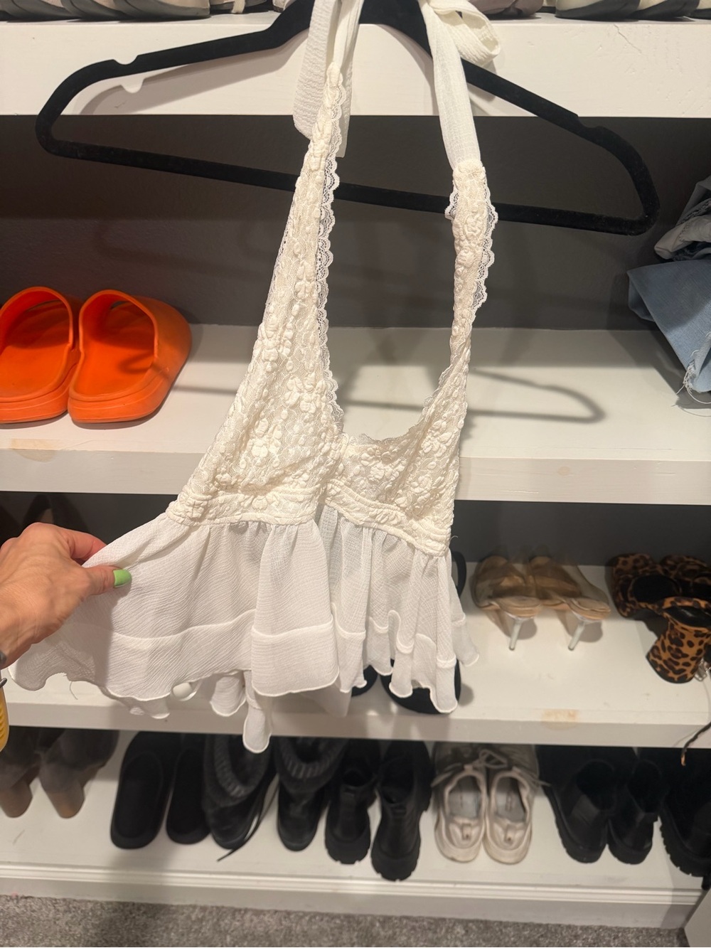 White Lace Halter Peplum Camisole - Brand Unspecified